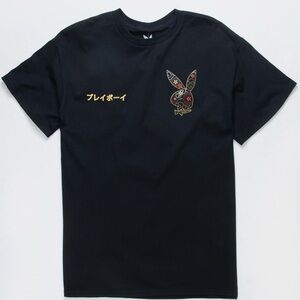 PLAYBOY Black Tee with Colorful Bunny Design
